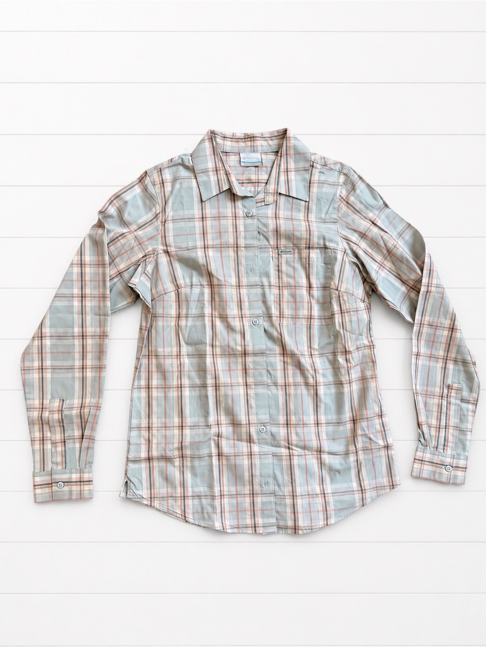 Light Blue Plaid Long-Sleeve Men's Shirt Size Small